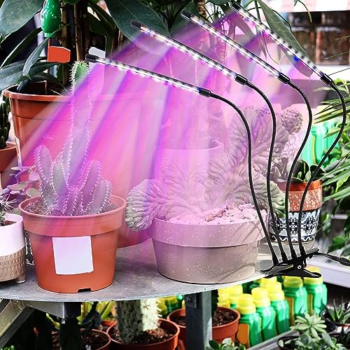 LEOTER Grow Light for Indoor Plants - Upgraded Version 80 LED Lamps with Full Spectrum & Red Blue Spectrum, 3/9/12H Timer, 10 Dimmable Level, Adjustable Gooseneck,3 Switch Modes - size: 4 heads 1 pack