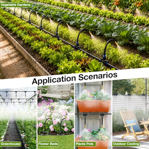 Pro-Series Drip Irrigation System, 200FT 1/4" Garden Watering System with 32pcs 360° Bendable Copper Nozzles, Leak-Free Quick-Connect Misting Sprinkler Kit for Patio, Raised Beds, Yard, Greenhouse - size: 200FT