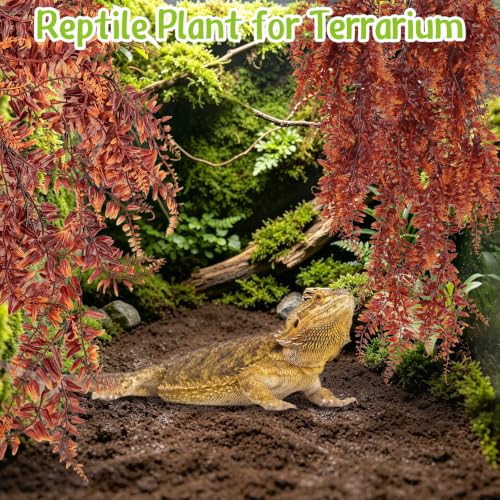 Hamiledyi Reptile Plants 2 Pcs Hanging Terrarium Plants Fake Plant Reptile Tank Accessories for Leopard Gecko Bearded Dragon, Snake, Lizard Habitat (Red) - color: 2 Pcs Red Reptile Plants