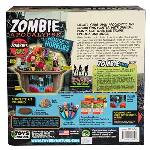 TOYS BY NATURE Create Your Own Zombie Apocalypse - Complete Kids Terrarium Kit to Grow Plants That Look Like Real Brains and Eyeballs - Includes Everything Needed to Start Your House of Horrors - style: Zombie Apocalypse