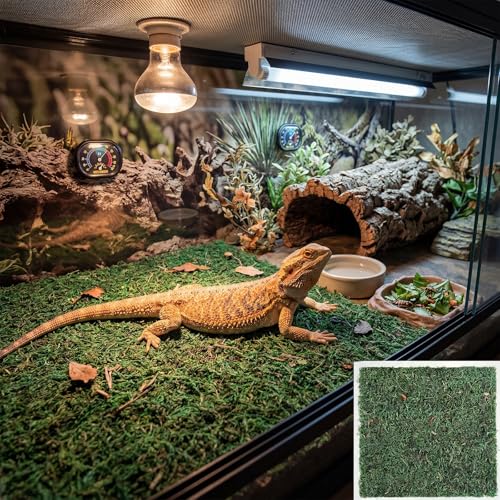 8 Pcs Reptile Carpet 12'' x 12'' Natural Moss Terrarium Bedding Reptile Liner Green Substrate Flooring Cuttable Terrarium Mat Tank Accessories for Bearded Dragon Leopard Snake Tortoise