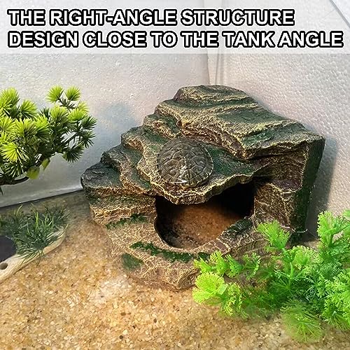 Hermit Crab Climbing Steps and Hideout Resin Simulation Rock Reptile Hides and Caves Turtle Basking Platform Aquarium Habitat Decor Accessories for Bearded Dragon Lizard Snake Tortoise Frog Gecko - style: Shale Scape Stone