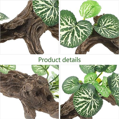 Ipetboom Reptile Corner Branch Resin Climbing Tree Branch with Leaves Terrarium Plant Branches Fish Turtle Tank Decor for Snake Bearded Dragon Lizard Frog - size: Large