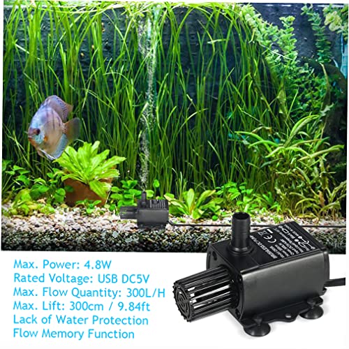 Decdeal Submersible Water Pump Aquarium Fountain DC 5V 4.8W 300L/H Lift | with Flow Adjustment Function and USB Interface