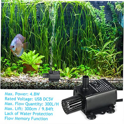 Decdeal Submersible Water Pump Aquarium Fountain DC 5V 4.8W 300L/H Lift | with Flow Adjustment Function and USB Interface