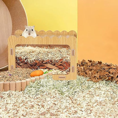 Hamster Digging Box, Small Visible Hamster Digging Room with Acrylic Transparent Board, Hamster Hideout and Exploration House with Climbing Ladder, Hamster Digging Wood Toy for Guinea Syrian Hamsters
