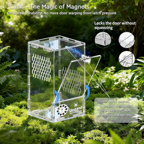 Jumping Spider Enclosure, Front-Opening Acrylic Spider Terrarium with Magnetic Door, Laser-Cut Biomimetic Ventilation System, Escape-Proof for Feeder Insects - size: 4.3"x4.3"x7.8"