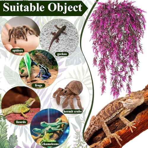 8 Pack Reptile Plants Terrarium Hanging Plant Vine Boston Climbing Terrarium Plant with Suction Cup for Bearded Dragons Lizard Crested Gecko Snake Crab Tank(Bright Series,5 Colors) - style: Bright Series