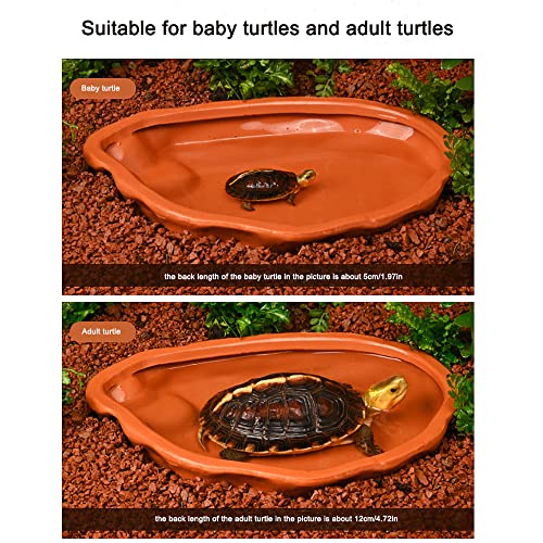 Extra Large Reptile Bathing Pool Tortoise Bathing Pool Reptile Feeding Dish Water Bath Bowl Aquarium Ornament for Gecko, Snake, Turtle, Bearded Dragon, Lizard Bath (Red Pottery) - color: Red Pottery