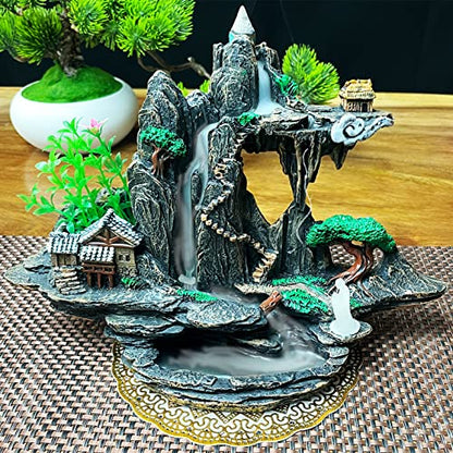 Mountain Waterfall Incense Burner，Backfall Incense Holder River, Incense Falls Meditation Decor for Room with Upgrade Incense Cones and Accessories (Mountain)