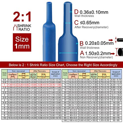 Chanzon 2:1 Ratio 1/24" (1mm) Heat Shrink Tubing 8Ft Roll Blue | Polyolefin Sleeving 2.5M Roll, for Automotive Wire Repair, Marine, RC Hobby & Electronic Insulation, 1pcs - color: Blue, size: 1mm (1/24") - 8FT