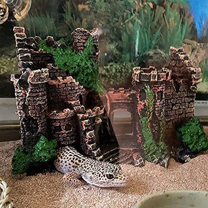 kathson Bearded Dragon Tank Castle Decorations,Reptile Hammock Reptiles Habitat Resin Hideouts Cave Decor Terrarium Accessories for Lizard Snake Chameleon Gecko Hermit Crabs (4 Pcs)