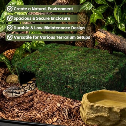 L Size Green Moss Cave Hide, Reptile Shelter for Gecko Snake - color: L Green