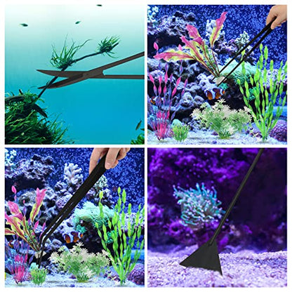 15" Aquarium Aquascape Tools Kit 4P Stainless Steel Aquascaping Set | 4in1 Extra Long Full Metal Design, Scissors, 2P Tweezers And Sand Spatula, For Trimming Plants, Arranging Sand And Aquascape - color: Black