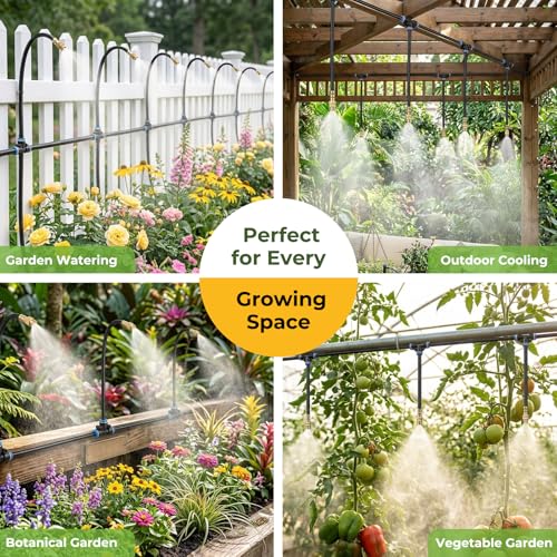 Drip Irrigation Kit for Garden 30FT, 360° Adjustable Watering System with 1/4" Tubing, Brass Misting Nozzles, DIY Micro Irrigation System for Potted Plants, Patio, Greenhouse - size: 30FT