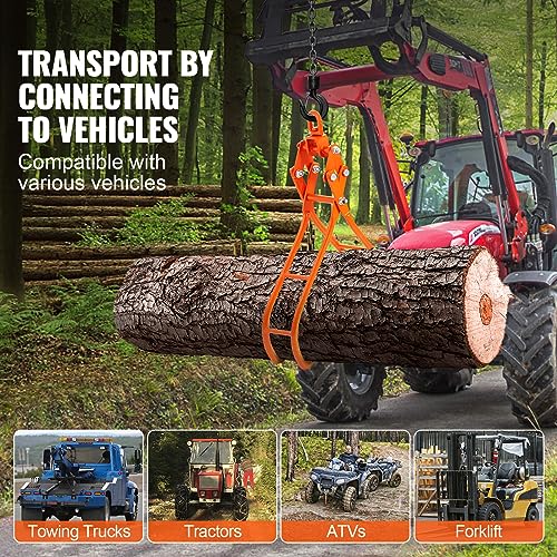 VEVOR Timber Claw Hook, 36 inch 4 Claw Log Grapple for Logging Tongs, Swivel Steel Log Lifting Tongs, Eagle Claws Design with 3307 lbs/1500 kg Loading Capacity for Tractors, ATVs, Trucks, Forklifts - style: 36in-Swivel