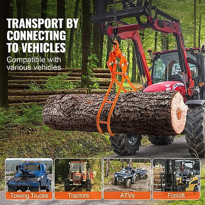 VEVOR Timber Claw Hook, 36 inch 4 Claw Log Grapple for Logging Tongs, Swivel Steel Log Lifting Tongs, Eagle Claws Design with 3307 lbs/1500 kg Loading Capacity for Tractors, ATVs, Trucks, Forklifts - style: 36in-Swivel