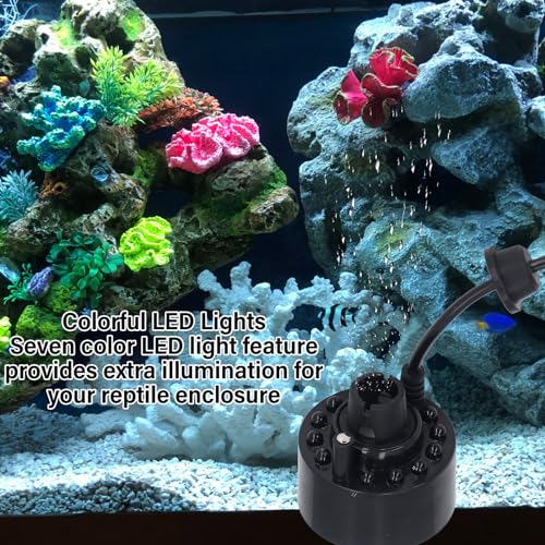 Fockety Reptile Fogger, Reptile Humidifiers with LED Colorful Lights, Reptile Mister for Amphibians Terrariums, Automatic Terrarium Fogger for Beared Dragon Lizard Gecko Snake Tortoise