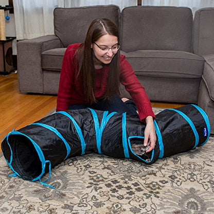 PetLike S Cat Tunnel Collapsible Pop-up Pet Tube Hideaway Play Toy with Ball (1 Way, Black) - color: Black, size: S way and 1 way