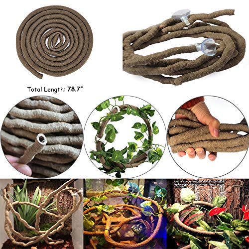 Hamiledyi Bearded Dragon Tank Accessories Lizard Large Hammock Jungle Climber Vines Flexible Leaves Bendable Vine Artificial Branch Habitat Reptile Decor for Chameleon, Lizards,Gecko,Snakes
