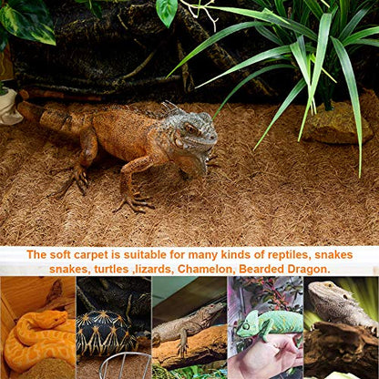 1 Pcs Reptile Carpet - 15.7" x 39.4" Natural Coconut Fiber Mat for Tortoise Bedding, Pet Terrarium Liner for Lizard, Turtle, Snake, Bearded Dragon, Gecko