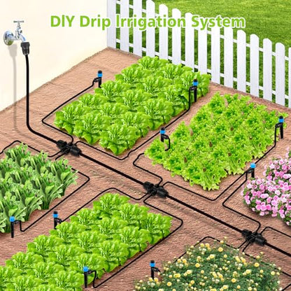 102FT Drip Irrigation System Kit, New Quick-Connect, Automatic Garden Watering Misting System for Greenhouse, Yard, Lawn, Plant with 1/2 inch Hose 1/4 inch Distribution Tubing and Accessories - size: 23FT 1/2''Main tube+79FT 1/4'' tube