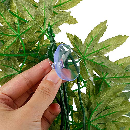 2 Pack Reptile Silk Plants with Suction Cups - Realistic Climbing Vines & Grass Leaves for Terrarium Decor, Amphibian Habitat Tank Accessories (Durable & Easy to Install)