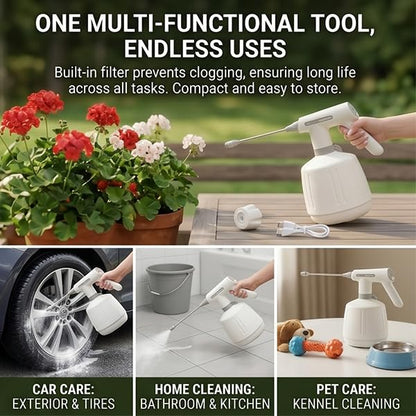 Electric Spray Bottle，2 Spray Modes Removable Wand | 2L ABS electric sprayer with 1200mAh rechargeable battery for gardening,household cleaning &Pet Bathing Grooming