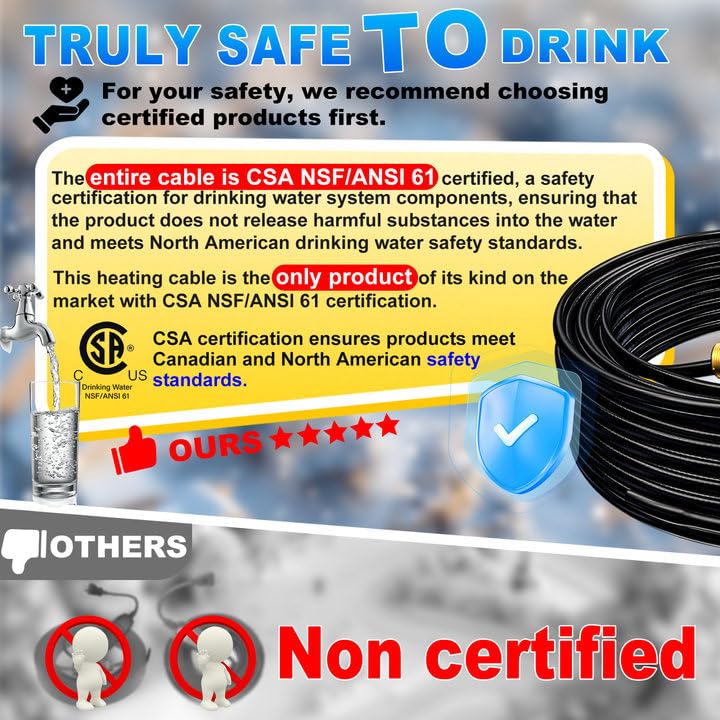 HEATIT Self-Regulating Pipe Heat Cable for In Line Freeze Protection 190ft | Built-in GFCI plug increases protection during operation. Protects drinking pipes from freezing without external wrapping. - color: 190 Feet