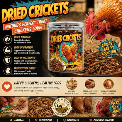 Natural Dried Crickets, Food for Bearded Dragons, Wild Birds, Chicken, Fish, Reptiles & Small Pets (4 oz Resealable Can), High Protein Natural Pet Treats