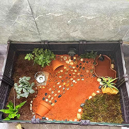 Extra Large Reptile Bathing Pool Reptile Feeding Dish Water Bowl with Ramp Aquarium Ornament for Gecko, Snake, Turtle, Bearded Dragon, Lizard Bath (Brown) - color: Brown