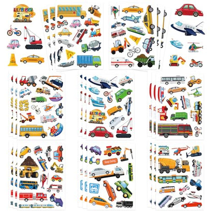 312Pcs Transportation Stickers, Cute Truck Stickers Construction Sticker Self-Adhesive Transportation Vehicle Paper Decals for Teaching School Home Party Supplies - style: Transportation