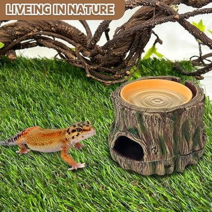PINVNBY 3 in 1 Reptile Hide Cave with Removable Sump and Humidity Water Dish,Reptiles Hideout Water Tank Accessories for Small Reptiles Gecko,Leopard Gecko,Lizard,Snake,Crabs