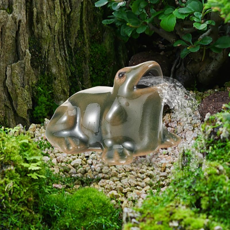 Ceramic Frog Spitters, 2 Sizes, 2 Pack | Pond Spitter Ornaments, Open-Mouth Ceramic Design, Adds Water-Feature Character, for Ponds, Fountains, and Bonsai