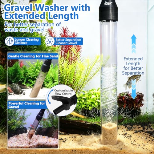 AQQA Gravel Vacuum for Aquarium Siphon - Adjustable Flow Fish Tank Cleaner with Handle, Manual Siphon Pump Water Changer Sand Rock Suction Cleaner, Upgraded Hard Hose with Threaded Connection (S) - size: S for tanks under 17" deep
