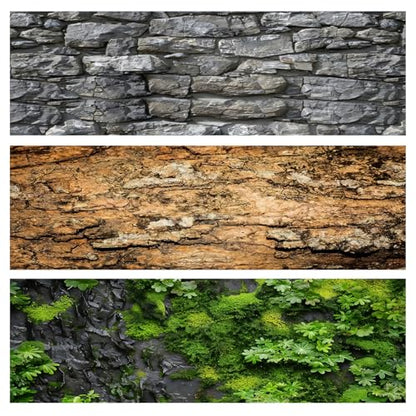 Reptile Terrarium Background 48"×24" 3PCS – Polyester Fabric Bearded Dragon Tank Decor with Gray Rock Bark & Forest Pattern, Non-Reflective & Bubble-Free for Snake Lizard Gecko Vivarium 834