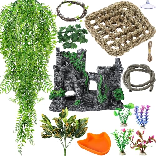Foilswirl Bearded Dragon Tank Accessories Resin Reptile Castle Hammock Plants Climber Vines Jungle Terrarium Branch Plants Habitat Decoration for Hiding Climbing Snake Gecko Lizard Chameleon - style: Resin Reptile Castle