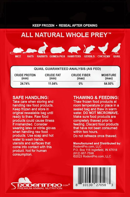 RodentPro Frozen Reptile Feeder Small Coturnix Quail (25 Count)