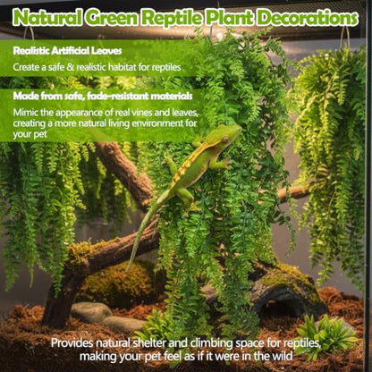 PINVNBY 9PCS Wooden Bridge Hideout and Reptile Plants Vines Climbing Terrarium Habitat Decor Hut Bearded Dragon Tank Accessories for Lizard Crested Gecko Tortoise Snake Hermit Crab