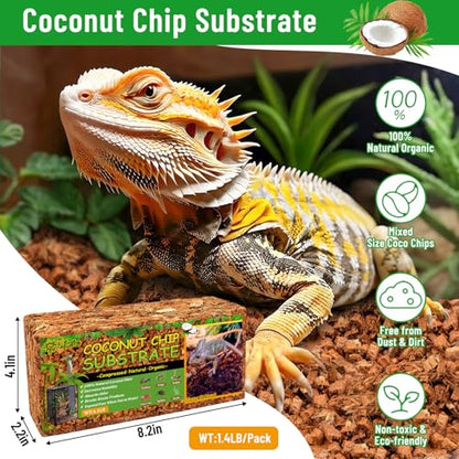 Riare 4Pack Coconut Husk Chip for Reptiles, 4.4LB Coconut Fiber Substrate | Coco Chips Substrate Coconut Husk Bedding for Snakes, Tortoises, Ball Python, Bearded Dragon, Geckos, Lizards, Frogs - color: 4 pack