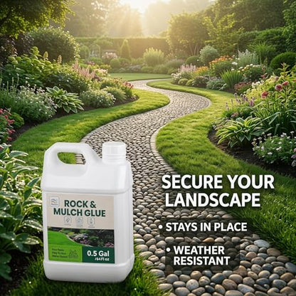 0.5 Gallon Rock Glue for Landscaping, Water-Based Gravel Binder | Landscape Adhesive for Gravel, Pebbles, Mulch and Decorative Rocks, Clear Drying Formula for Gardens, Pathways and Yards