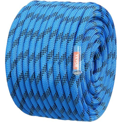 VEVOR 12.7mm Static Climbing Rope, 45.7M(150ft) Outdoor Rock Climbing Rope 30KN Breaking Tension, Fiber Rope for Escape, Rappelling, Fire Rescue, Blue - size: 150ft