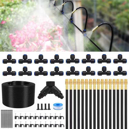 Drip Irrigation System Kit with 16 Pcs Adjustable Brass Nozzles & Bendable Spay Arm,120ft Garden Watering Misting System for Outdoor Raised Bed, Potted Plant, Yard, Greenhouse - size: 120ft+16pcs nozzles and connectors
