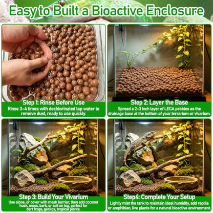 Riare 2LBS Expanded Clay Balls Terrarium Substrate for Reptiles - 100% Organic Lightweight Clay Pebbles Substrate Frogs False Bottom Substrate, Bioactive Terrarium Substrate for Drainage and Moisture - color: 2LB