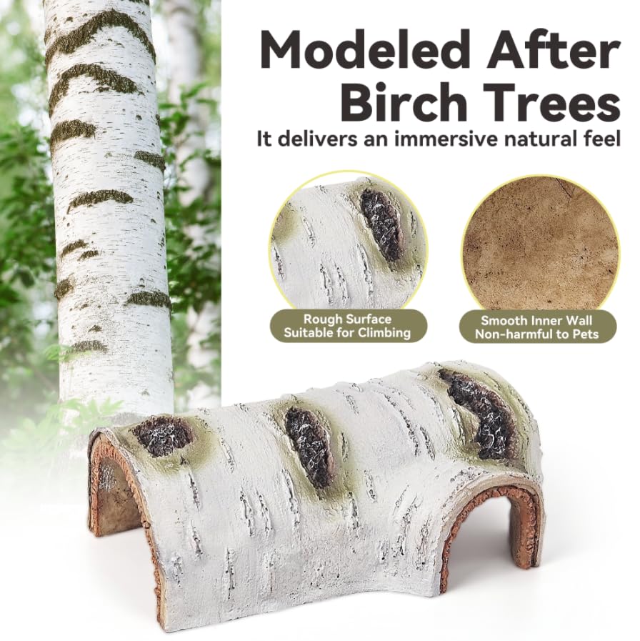 Natural Reptile Hide Basking Platform, Birch Tree Bark Trunk Habitats Decor | Reptile Hides and Caves, Aquarium Decoration Wood for Lizard Geckos Snake Spiders Frogs Turtle Shrimp Betta