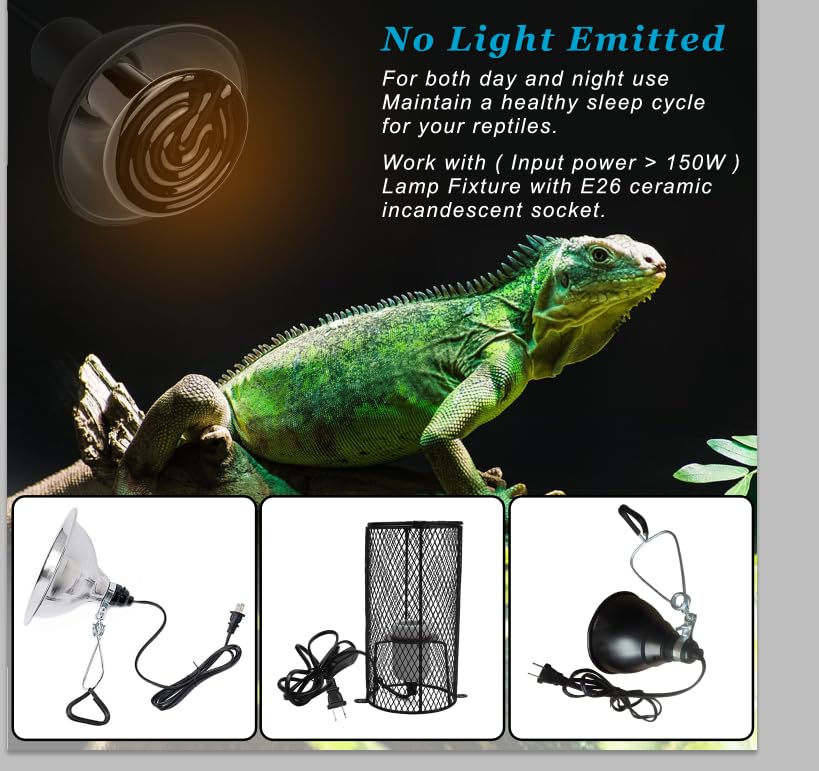 Reptile Heat Bulb 50 Watt 2PC, Ceramic Heat Emitter Heat Up Fast, E26 No Light Night Use Heating Bulbs for Beared Dragon, Turtle, Lizard, Snake, Pet Brooder Coop Chicken (50W-Small Tank) - color: 50w-small Tank