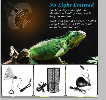 75W 2 Pack Reptile Heat Bulbs for Beared Dragon, Ceramic Heat Emitter, E26 No Light Heating Bulbs for Turtle, Lizard, Snake, Amphibians, Pet Brooder Coop Chicken (75W-Small to Medium Tank) - color: 75w-small to Medium Tank