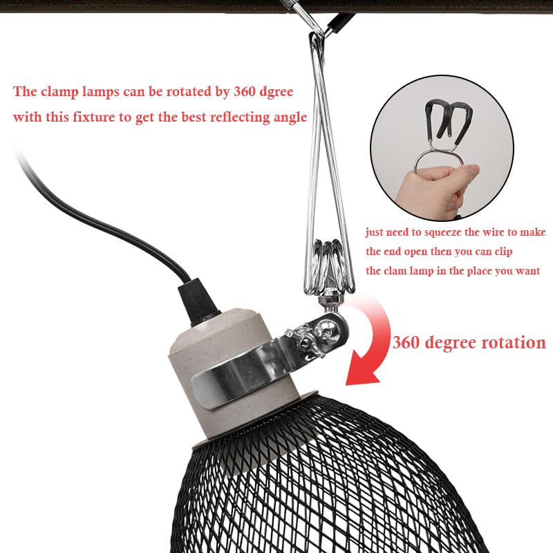 Reptile Heat Lamp Guard with Switch Ceramic Heat Emitter Basking Anti Scald Heating Lamp Holder Mesh Cage Reptile Protection Lampshades for Pet Amphibian Snakes Lizards Turtle, Bulb Not Included