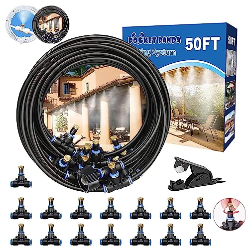 Misters for Outside Patio, 50FT|15M Outdoor Water Misting Cooling System. | Backyard Mist Kit for Garden Greenhouse Fan Deck Umbrella Canopy Pool Porch, Trampoline Sprinkler Park,BBQ Party Accessories - color: Black, size: 50FT