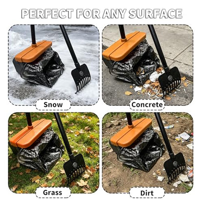 Pooper Scooper, 46" Long Handle Heavy Duty Picker-Upper, Swivel Bin Rake Kit with Bag Attachment, 100 Waste Bags for Small Large Dogs Puppy Poop Trash Litter Cleanup Yard Outdoor Pet Essentials - color: Gray & Bright Orange